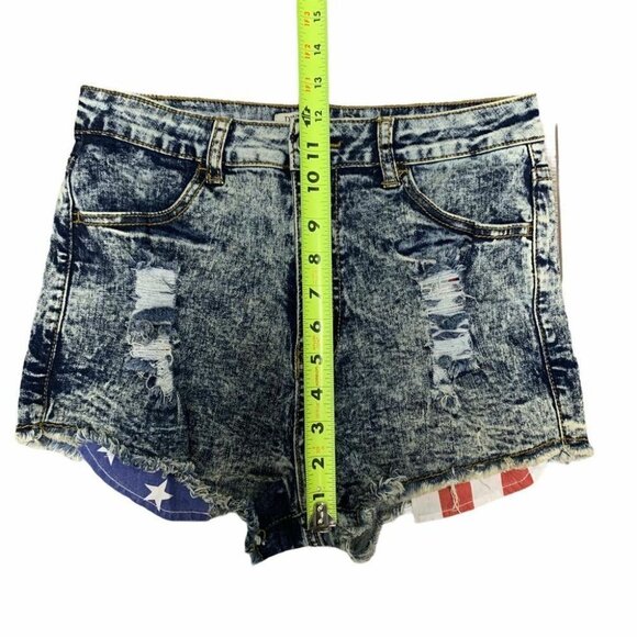 Denim Blvd High-Waisted Denim Shorts Medium 28W 12” High Rise USA Flag  4th July - Picture 9 of 10